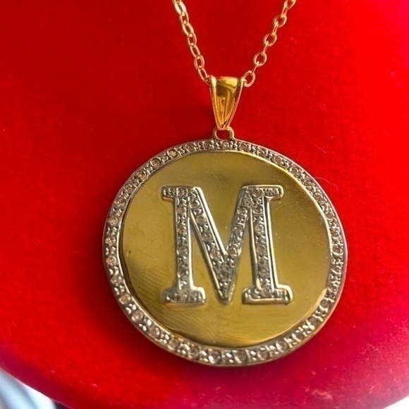 Gold Personalized Initial letter MPendant Necklace 14k solid Gold